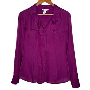 White House Black Market Purple Long Sleeve Button Down‎ tab sleeve Size 10